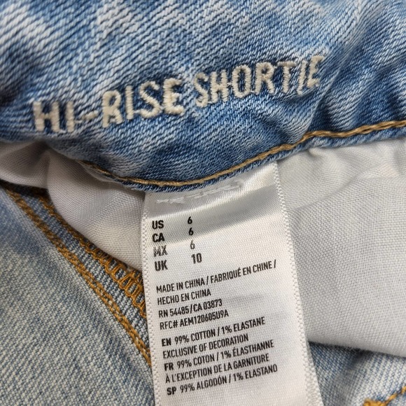 American Eagle Womens Hi Rise Shortie Jean Shorts Size 6 Distressed Lace Stretch - Picture 5 of 5